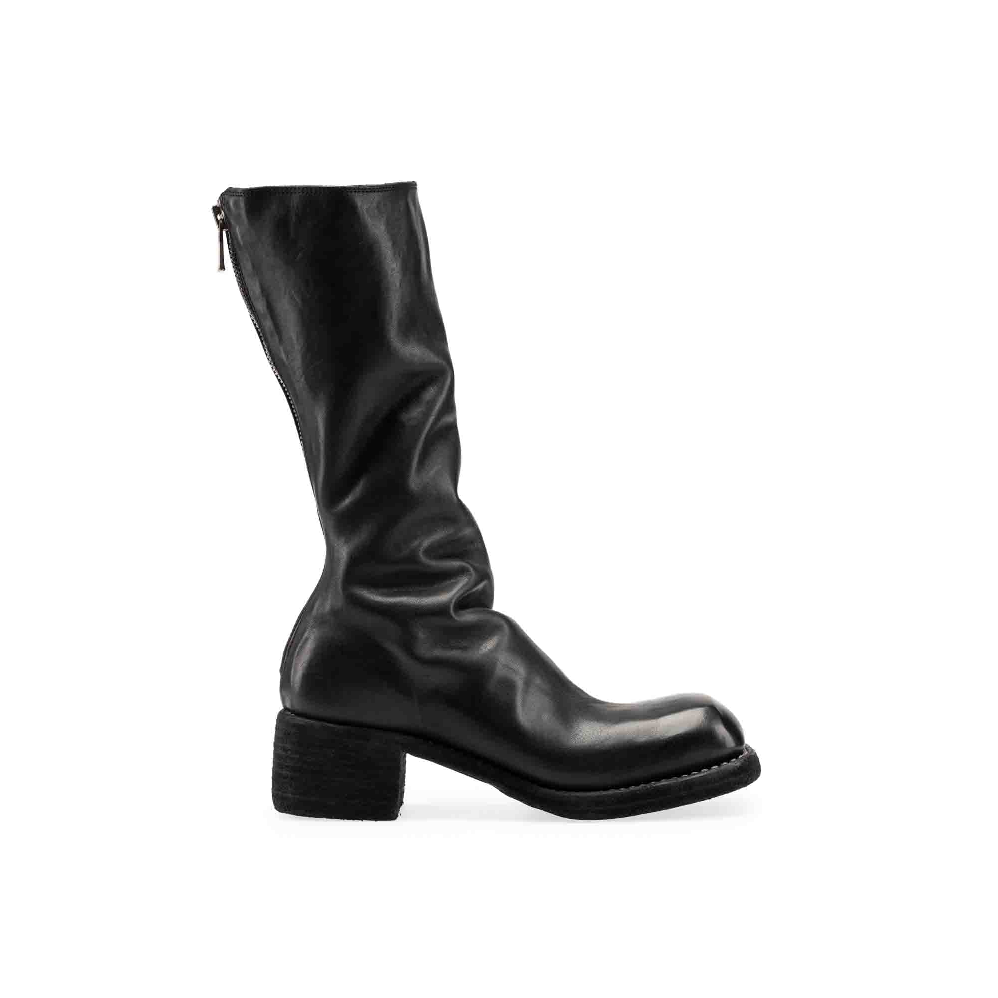 SQUARE TOE BACK ZIP HIGH BOOTS – GUIDI
