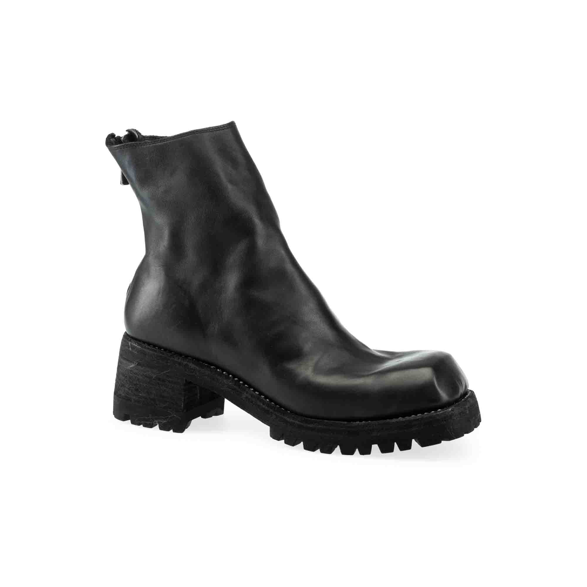 SQUARE TOE BACK ZIP BOOTS WITH VIBRAM
