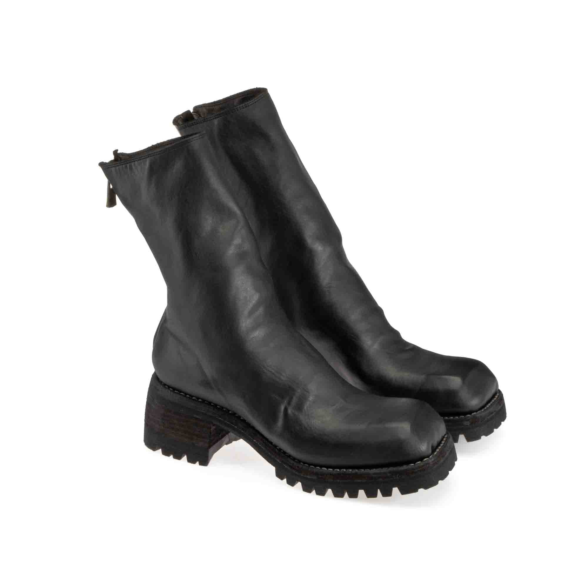 SQUARE TOE BACK ZIP MID BOOTS