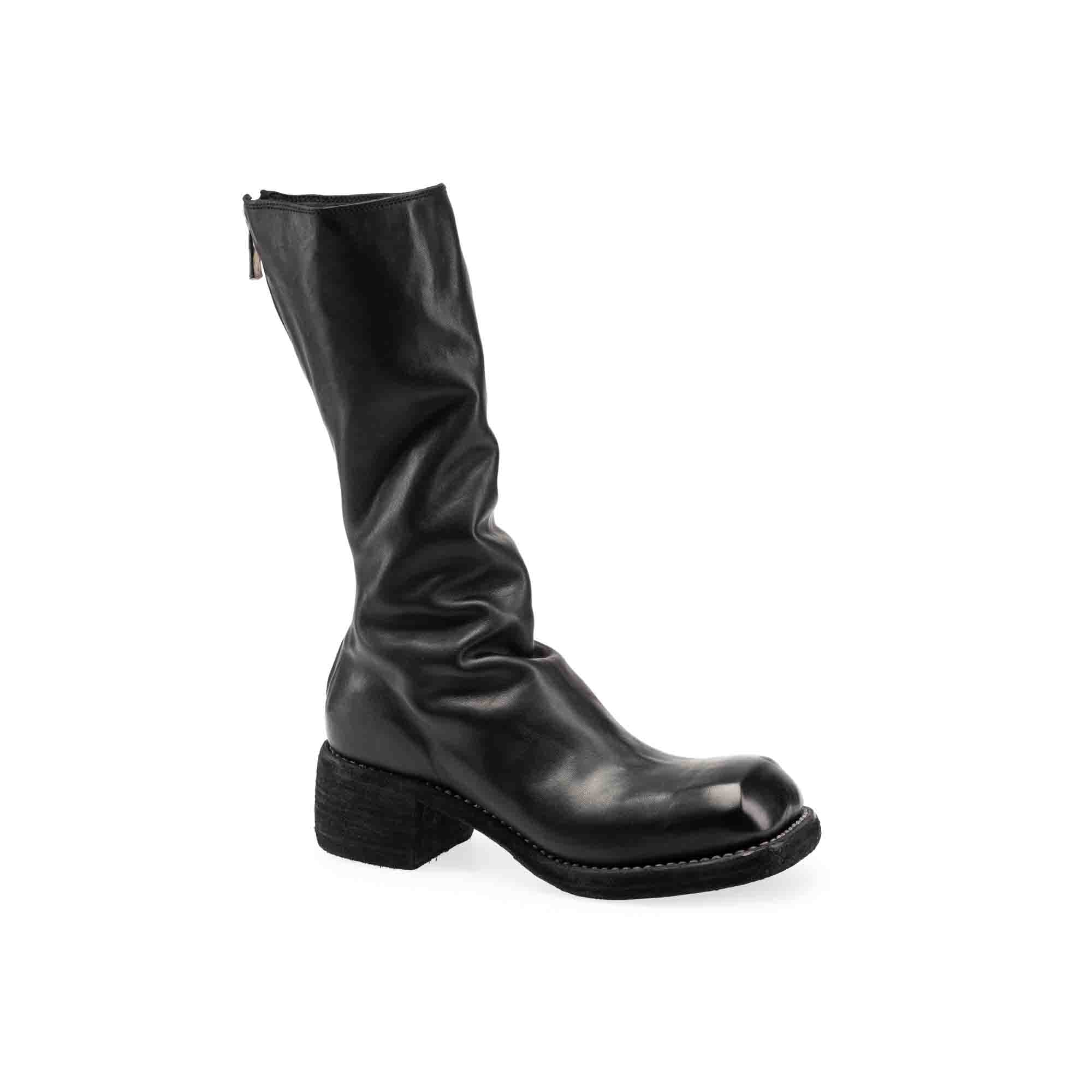 SQUARE TOE BACK ZIP HIGH BOOTS