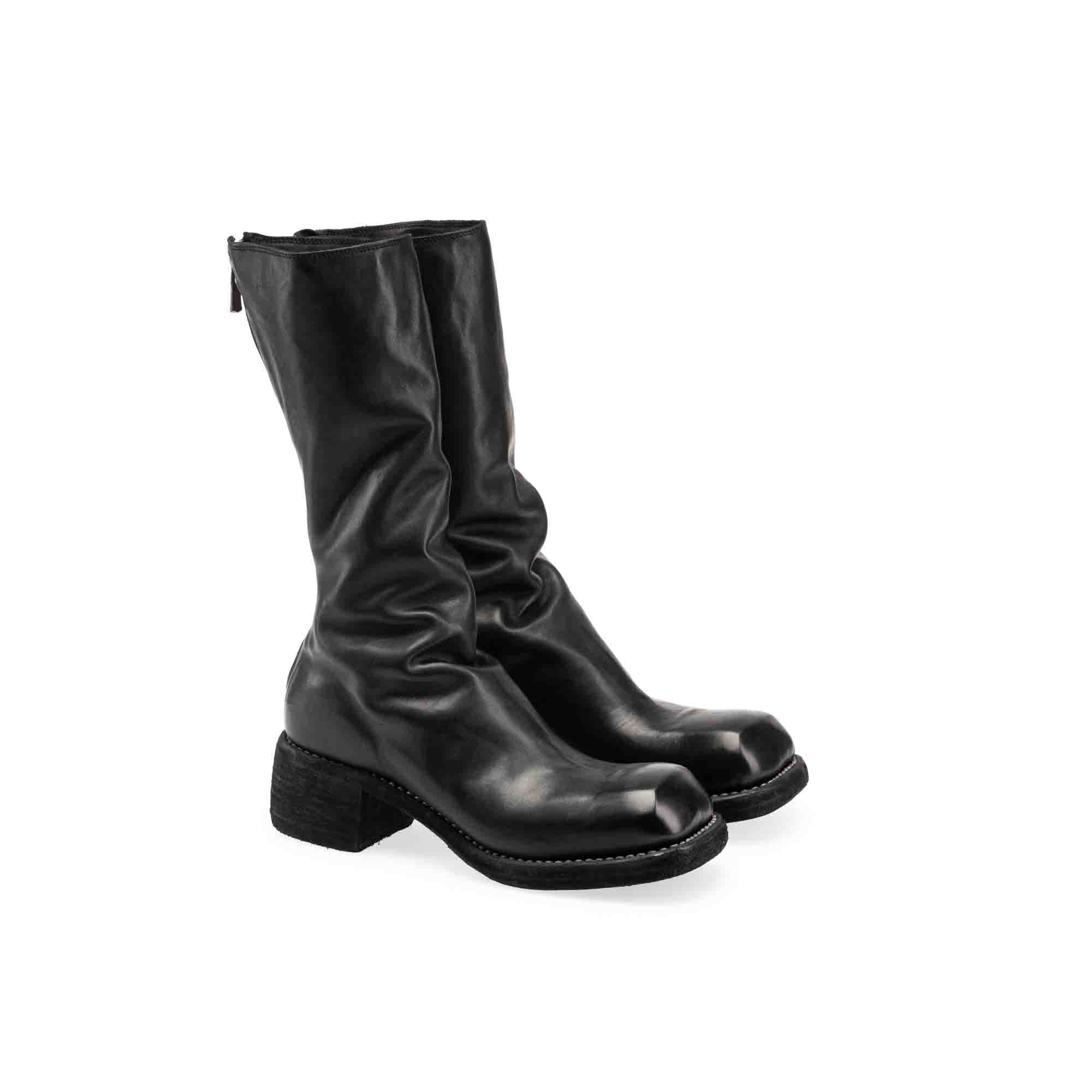 SQUARE TOE BACK ZIP HIGH BOOTS – GUIDI